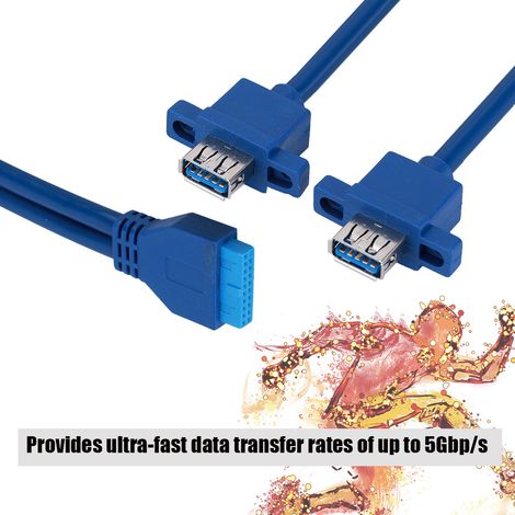 19-poliges USB 3.0-Frontpanel-Kabel mit 2 AF-Anschlüssen und Schraublöchern (0,3 m) für den Motherboard-Anschluss