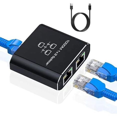 Switch Ethernet 2 Ports - OTBACT - RJ45 Splitter 1000 Mbps - Aluminium - Plug & Play - Compatible Cat5e à Cat8 (1/5)