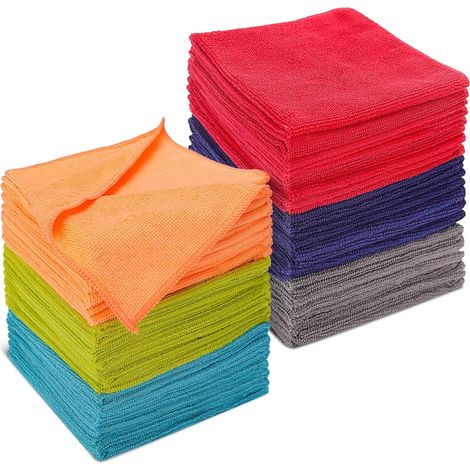Lot de 60 Chiffons de Nettoyage en Microfibre 30 30cm, Lavette Super Absortante pour Cuisine, Voiture, Vitre, Serviette Dépoussiérage en Microfibre (1/5)