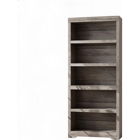 Bibliothèque Style Ferme 5 Niveaux 175cm Gris Carlo Étages Réglables (1/5)