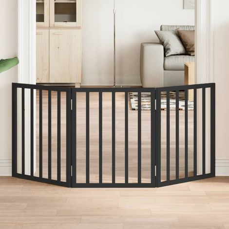 Barrière pour chien pliable 3 panneaux noir bois de peuplier (1/5)