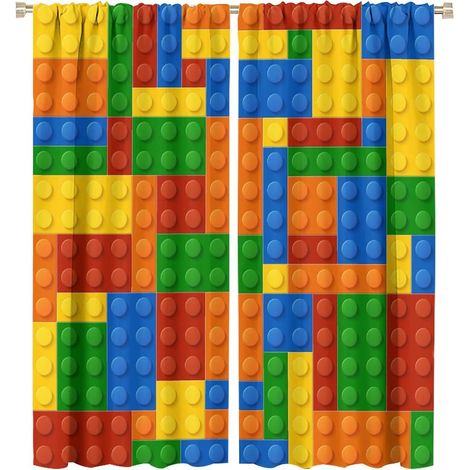 KOWOLL Rideaux à motif de briques de construction colorées, imprimé géométrique abstrait, 132 x 160 cm, pour chambre ou salle de jeux. (1/5)