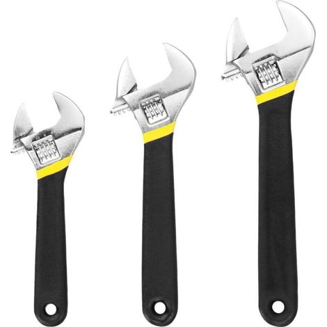 Cléà Molette 3 Pièces - Tailles 150 mm, 200 mm, 250 mm - Grande Ouverture (20/25/30 mm) - Acier Allié, Échelle laser, Ergonomie Antidérapante (1/4)