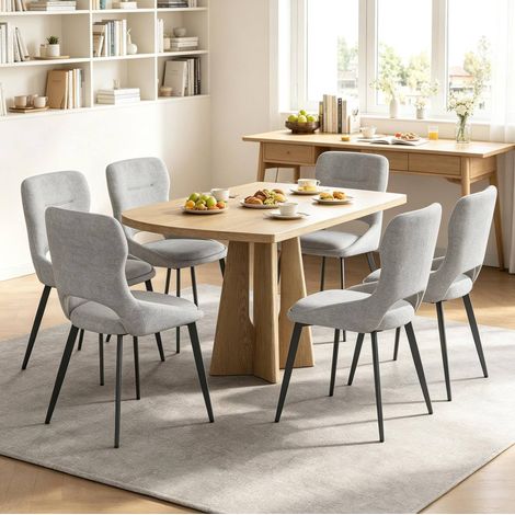 Lot de 6 chaises de salle à manger en chenille et métal gris (1/4)