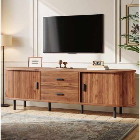 Meuble TV 150x40x55 cm en MDF et panneaux de bois brun, avec rangement pour salon FloraGrace (1/5)