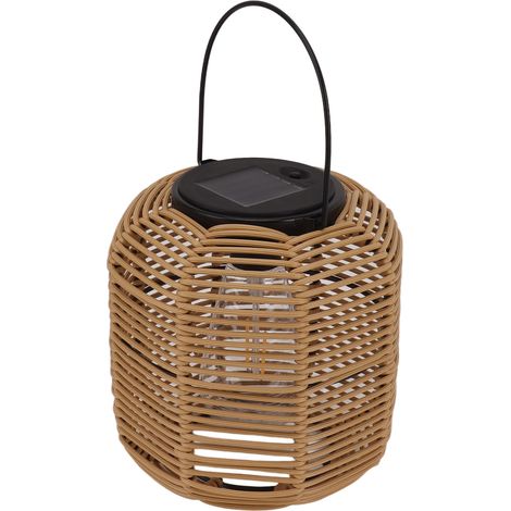 Lanterne solaire extérieure suspendue étanche décorative en rotin plastique et fer, lumière chaude pour table terrasse jardin cour porche, H19.2cm base 17.5cm poignée 9.5cm, 1 pièce (1/5)