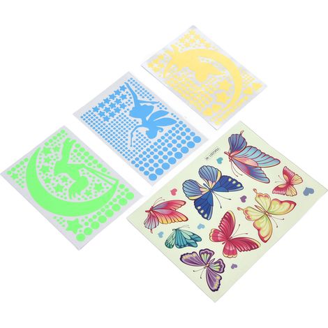 Lot de 4 stickers muraux PVC autocollants phosphorescents design mignon et élégant, déco murale (1/5)