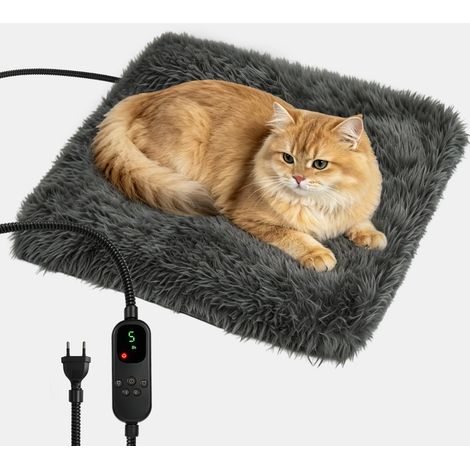Tapis Chauffant pour Animaux avec 9 Niveaux de Température&Minuterie 45x45cm Coussin Chauffant pour Chien & Chat, Tapis Thermique Douillet avec Housse en Peluche Lavable, Protection Anti-Morsure (1/5)