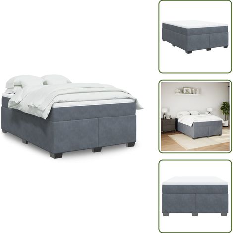 Boxspringbett mit Matratze Dunkelgrau 140x200 cm Samt - Samtbett - Boxspringbett - Doppelbett - Bettauflage - Matratze (1/5)