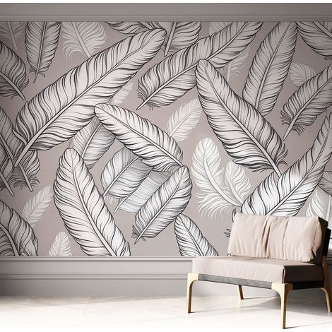 Papier peint autocollant avec imprimé pour intérieur moderne application facile a motif Plumes subtiles 312x219 cm (1/5)
