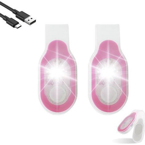 Set di 2 luci notturne con clip,ricaricabili tramite USB,3 impostazioni,adatte per turni notturni,jogging e campeggio,Rosa (1/5)