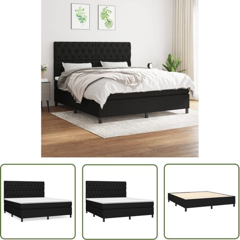 The Living Store Boxspringbett mit Matratze Schwarz 160x200 cm Stoff - Boxspringbett - Doppelbett - Schlafraum - Bettenrahmen - Matratze (1/5)