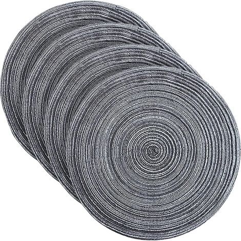 Lot de 4 sets de table ronds tressés de 36 cm - Lavables - Pour cuisine, salle à manger - Antidérapants - Résistants à la chaleur - Pour maison, fête de mariage - Gris'Gris'Gris'- (1/4)