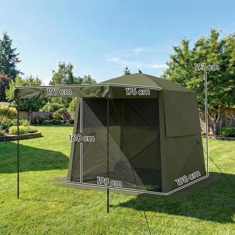 Pavillon pliant pliable 2x2m étanche, stable et résistant à l'hiver, avec 4 panneaux latéraux, fenêtres en filet, porte avant, protection UV 30+ (1/5)