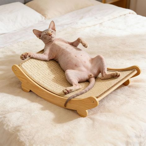 Hamac pour Chat en Sisal Naturel - Lit Balançoire Ergonomique en Bois Stable Taille L 50x33x16cm pour Chats 4-6kg (1/5)