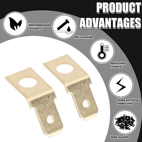 Ortviai Connecteurs rapides débrochables en laiton non isolés 1/4 pouce – 100 pièces, embouts à fourche mâles pour câblage électrique (1/4)