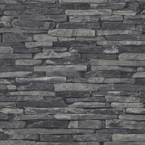 BRICOFLOR Papier peint imitation pierre | Papier peint gris anthracite fausse pierre | Papier peint cuisine - 10,05 x 0,53 m (1/5)