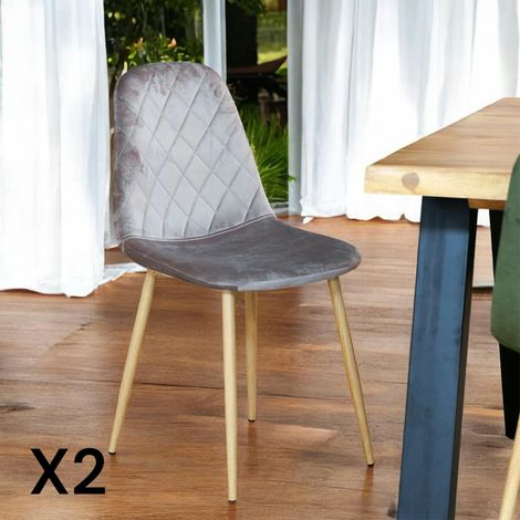 Chaise capitonnée velours gris taupe HAWAI (lot de 2) (1/5)