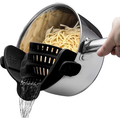 Filtre alimentaire en silicone mains libres pour pâtes et légumes se fixe sur tous les bols et casseroles accessoire cuisine