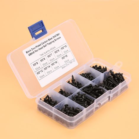 Kit d'assortiment de 450 vis autotaraudeuses noires à tête cruciforme M3 (1/5)