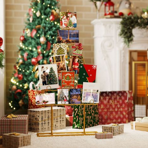 Lot de 2 Porte-Cartes Support Photo en Forme d'Arbre de Noël avec 36 Pinces Rondes Présentoir en Métal Suspendu Support d'Affichage Noir (1/3)