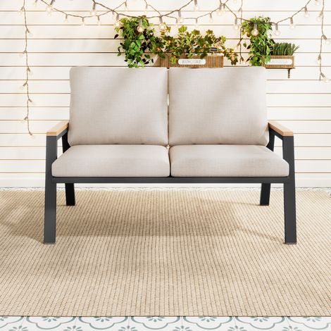 Ensemble de meubles de jardin,canapé d’extérieur,canapé 2 places,acier galvanisé,rampes composites bois-plastique,style industriel,beige gris