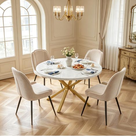 Tavolo da pranzo rotondo 100x76,5 cm in legno e acciaio bianco e oro FloraGrace (1/5)