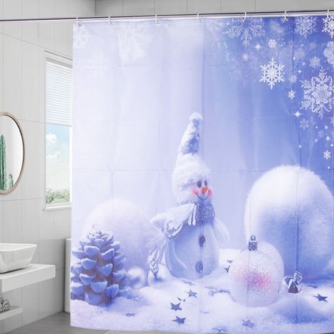 Weihnachtlicher, wasserdichter Duschvorhang aus Polyester, 120 x 180 cm, mit 12 Haken