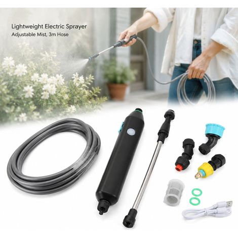 Spruzzatore elettrico - Tubo flessibile da 3 metri - ABS leggero e acciaio inossidabile, batteria da 2400 mAh per irrigare il giardino, diserbare e curare le piante. (1/5)