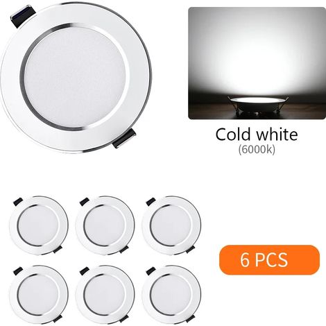 (Blanc froid - 6 spots - 5 W) Plafonnier encastré LED rond, panneau LED 3 couleurs, intensité variable (1/5)