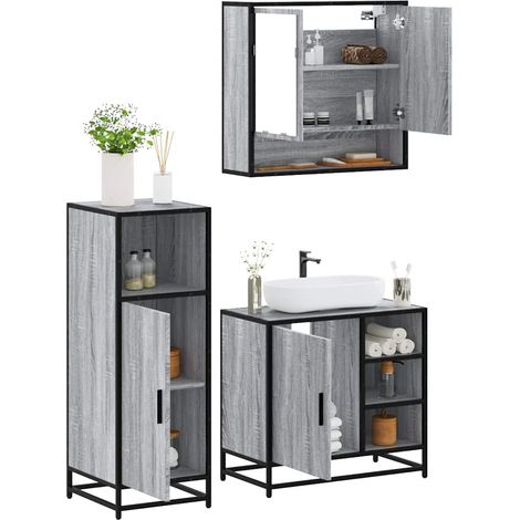 Set de muebles de baño 3 pzas madera contrachapada gris