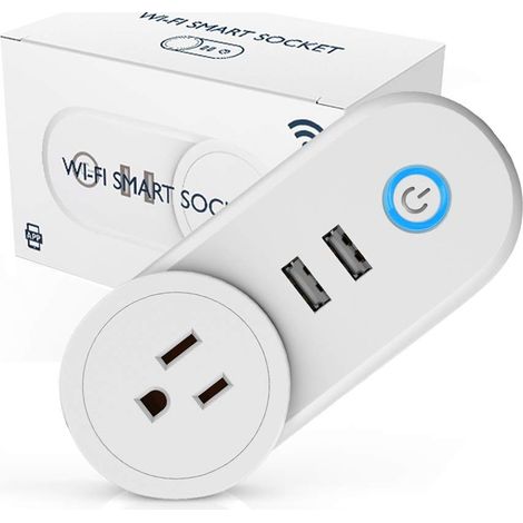 Prise Connectée Wifi - 1 Prise Secteur + 2 Ports USB - Compatible Alexa Google Home - Sans Hub - Réseau 2,4 GHz - Commande À Distance - 10 A - 230 V - 1 Pièce (1/5)