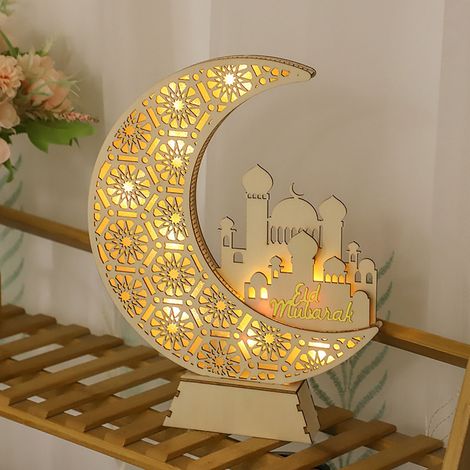 Veilleuse En Bois Ramadan - Veilleuse Led Étoile Avec Inscription Eid Mubarak - Décoration Festive Islamique - 1 Pièce (1/5)