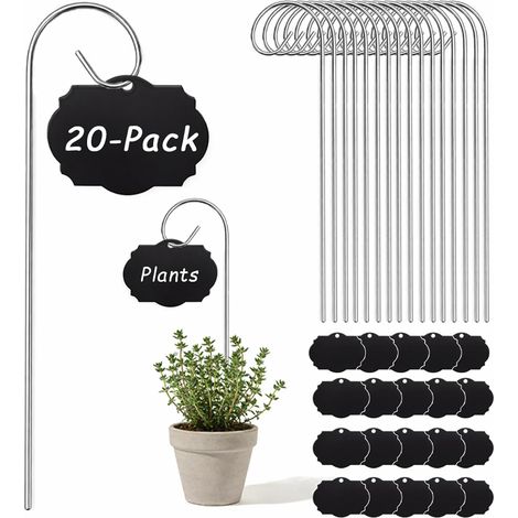 Étiquettes Plantes Jardin – Lot de 20 Marqueurs en Acrylique Noir avec Piquet Métal 20 cm – Réutilisable pour Potager, Fleurs et Herbes – Résistant Intempéries (1/5)