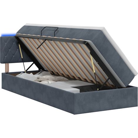 Maison Exclusive - Lit de rangement LED avec matelas Gris foncé 90 x 190 cm (1/5)