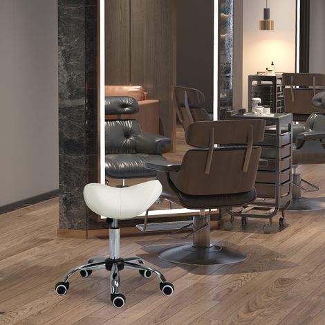 Tabouret roulant à hauteur ajustable pivotant 49-61 cm pour salon de bureau Massage Spa blanc