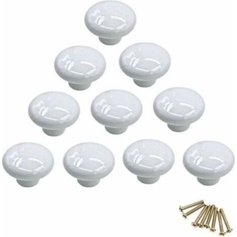Poignée-bouton rond en porcelaine, bouton de meuble, bouton de tiroir, bouton de placard, poignée en céramique, relooking déco intérieur, vintage our tiroir, placard, commode, porte - blanc - Blanc (1/5)