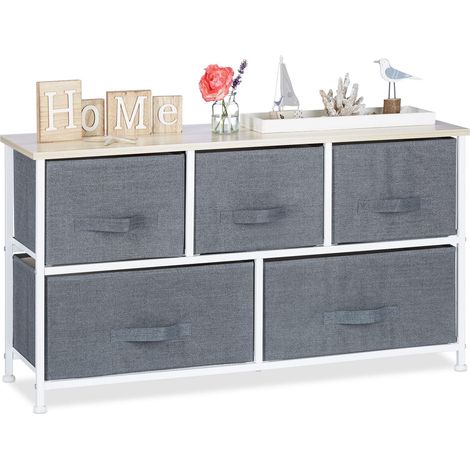 Meuble Rangement 5 tiroirs Tissu Commode étagère tiroir Tissu HxlxP: 54,5 x 100 x 30, Gris (1/5)