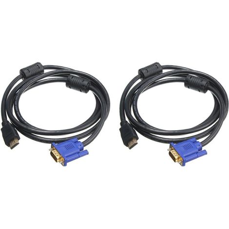 Deux câbles adaptateurs HDMI vers VGA HD15 mâles bleus de 1,8 mètre pour PC et téléviseurs. (1/4)
