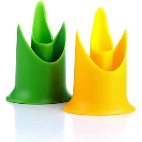 Juego de 2 descorazonadores de pimientos multifuncionales, amarillo y verde - Cortador de pimientos, cortador de jalapeños - Utensilio de cocina para descorazonar tomates, frutas, verduras y rebanar. (1/5)