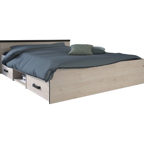 Letto con vani portaoggetti, 2 cassetti e 1 nicchia 140 x 190 cm Colore Naturale - PABLO (1/4)
