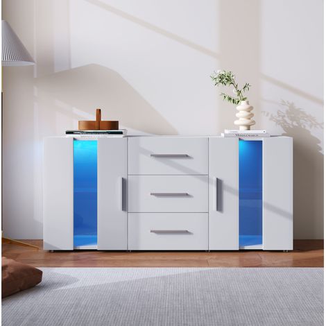 CHICFURN Mobile TV basso 140x35x70 cm in truciolare bianco con LED per soggiorno (1/5)