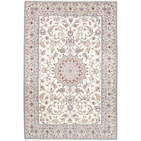 Tapis d'orient 207 x 300 cm, motif oriental, crème, beige et bleu, en laine naturelle, noué à la main (1/5)