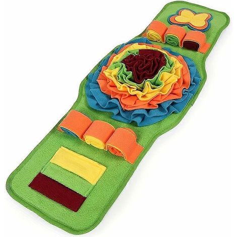 Alfombrilla olfativa interactiva para perros, tapete olfativo de fieltro con forma de reloj, con coloridas flores y lazos, juguete para que las mascotas exploren. (1/5)