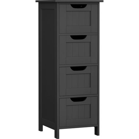 Vasagle – Meuble bas de salle de bain noir d'encre – Armoire sur pied avec 4 tiroirs – Dimensions 30 x 30 x 82 cm – Panneau MDF durable