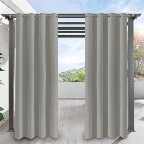 Qelus Lot de 2 Rideaux d'extérieur Imperméables à oeillets - 132x213cm - Gris clair - Isolation thermique, pour Pergola Terrasse (1/5)