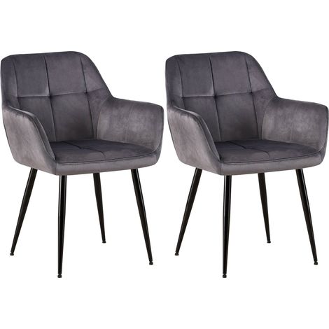 Lot de 2 chaises de salle à manger design retro coutures décoratives en carrées assise en velours gris 100001534 (1/5)