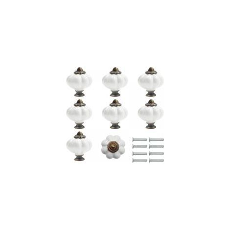 Runde Vintage-Möbelgriffe aus Keramik in Weiß und Braun mit kürbisförmigen Schrauben (8er-Set) (1/5)