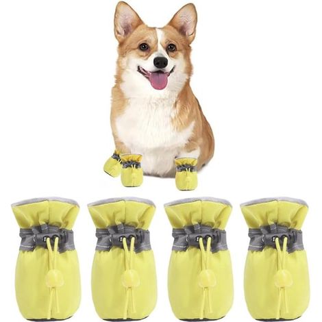 Set di 4 scarpe protettive per animali domestici, impermeabili e antiscivolo, con strisce riflettenti e lacci regolabili, per attività (1/5)