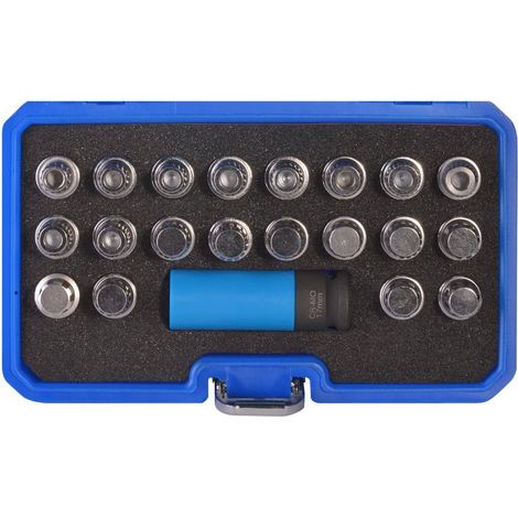SW-Stahl 02381L Kit de démontage de serrure de jante, 21 pièces I Serrure de jante - clé I Outil de démontage I pour ouvrir l'antivol de roue ou le verrou de jante